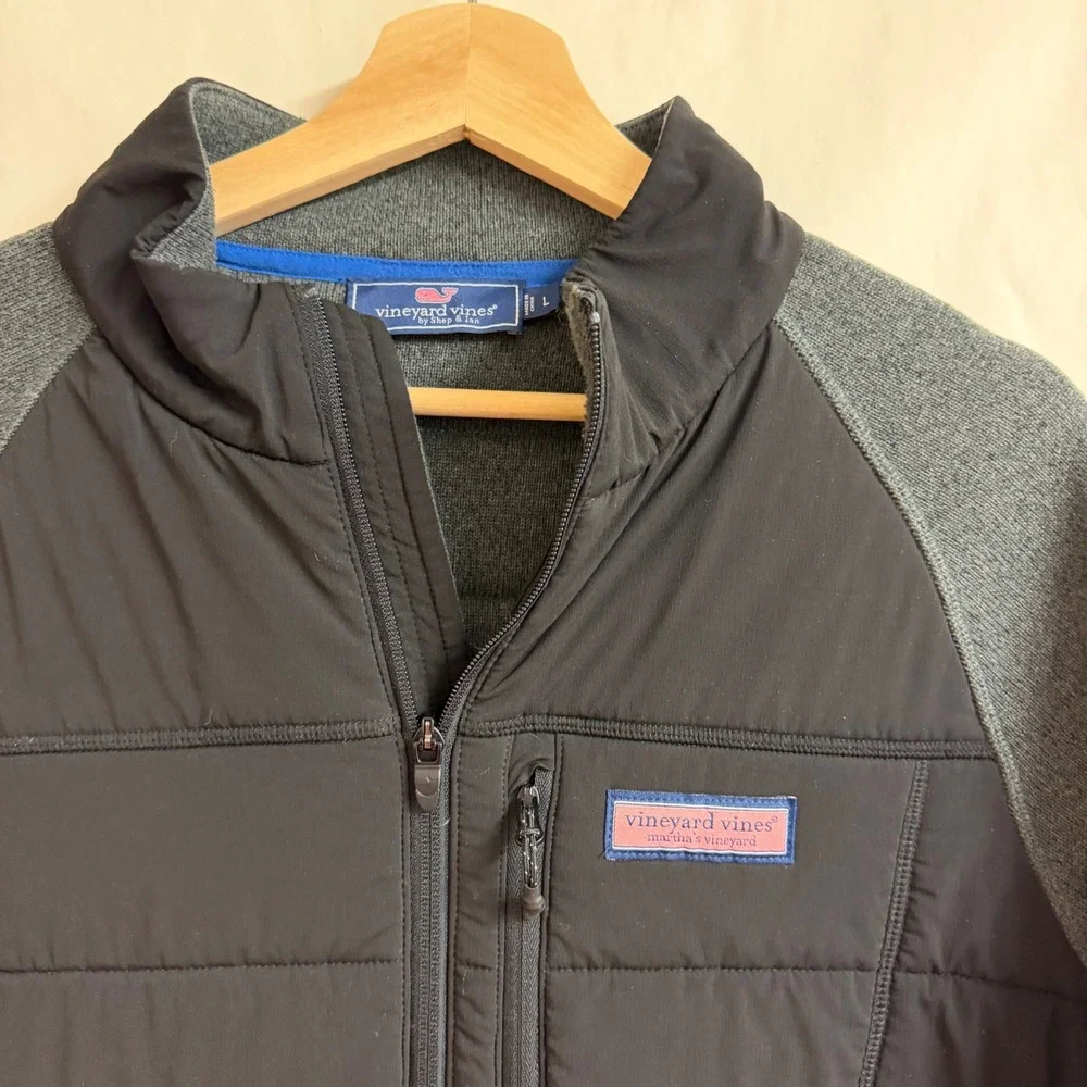 Vineyard Vines Mens Staysail Performance Hybrid Fleece Zip Pullover Gray Black L